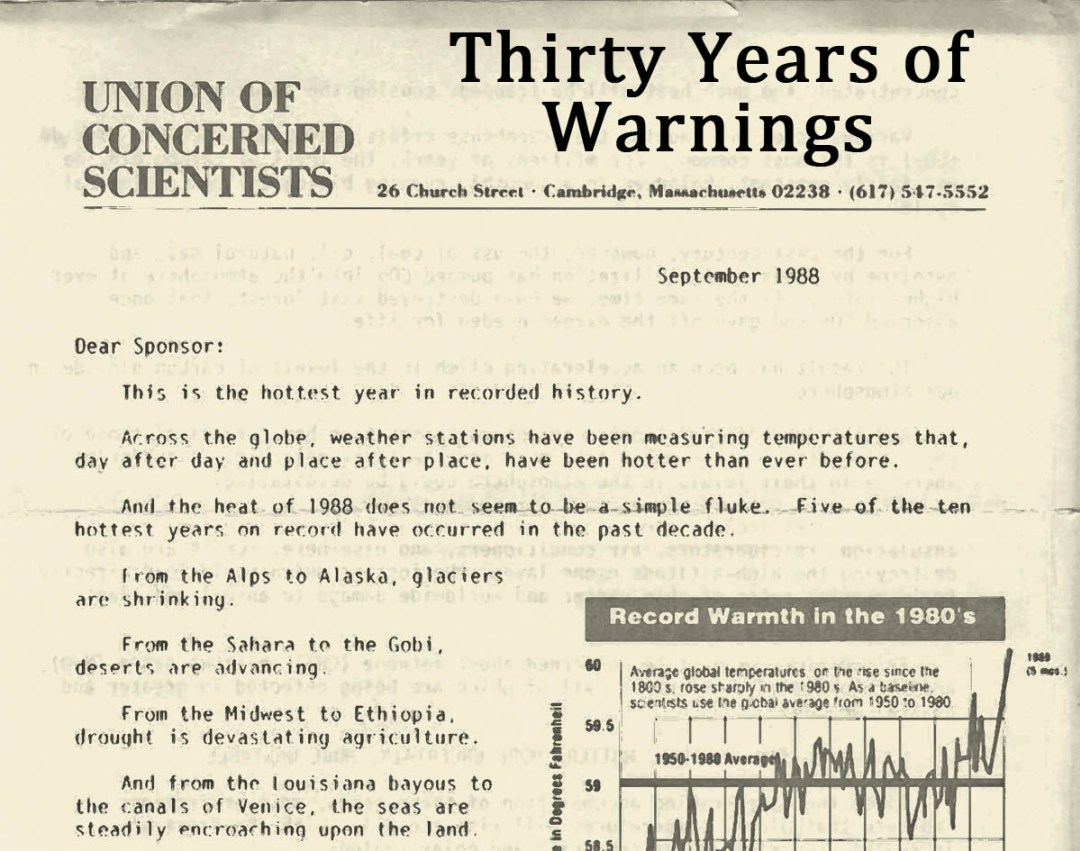 Thirty Years of Warnings: Union of Concerned Scientists 1988